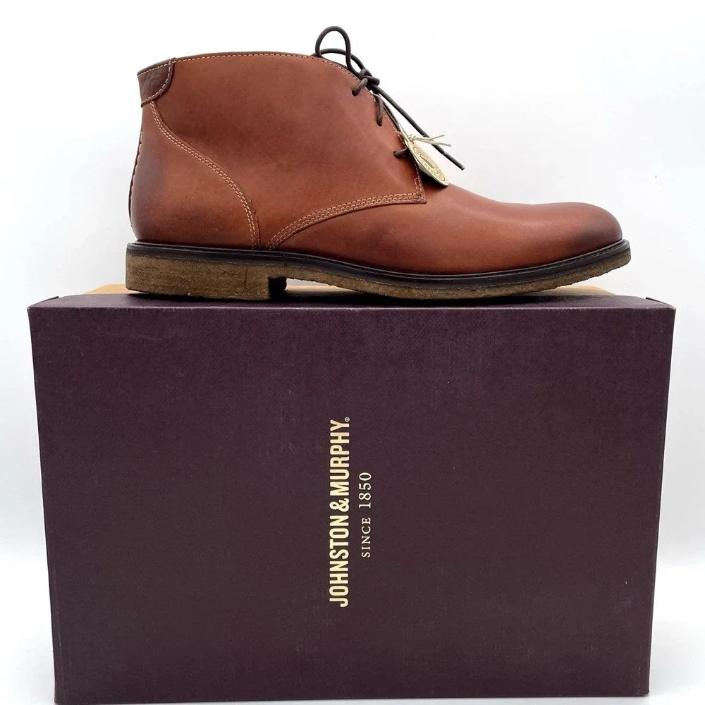 NWT Johnston & Murphy Men's Brown Leather Chukka Boots Size 10.5 M Genuine Crepe